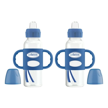 Dr. Brown's Milestones Transitional Sippy Bottle with Silicone Handles, Blue, 2 Pack