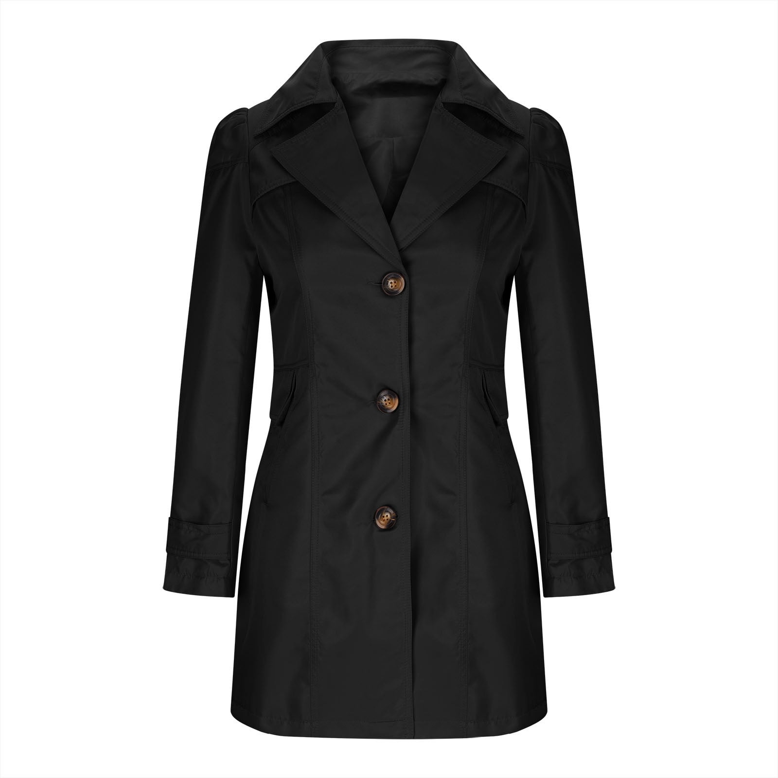 Women's Lapel Button Down Trench Coat Casual Long Sleeve Pockets Jackets Coat Classic Belted Overcoat