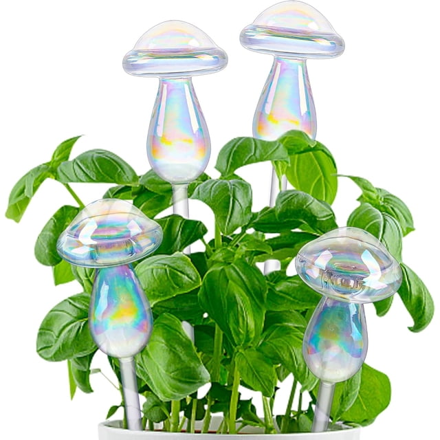 Globos de riego automático con bebederos automáticos para plantas, vidrio iridiscente reutilizable estético para regalos de jardinería en interiores y exteriores, fácil instalación para jardineros