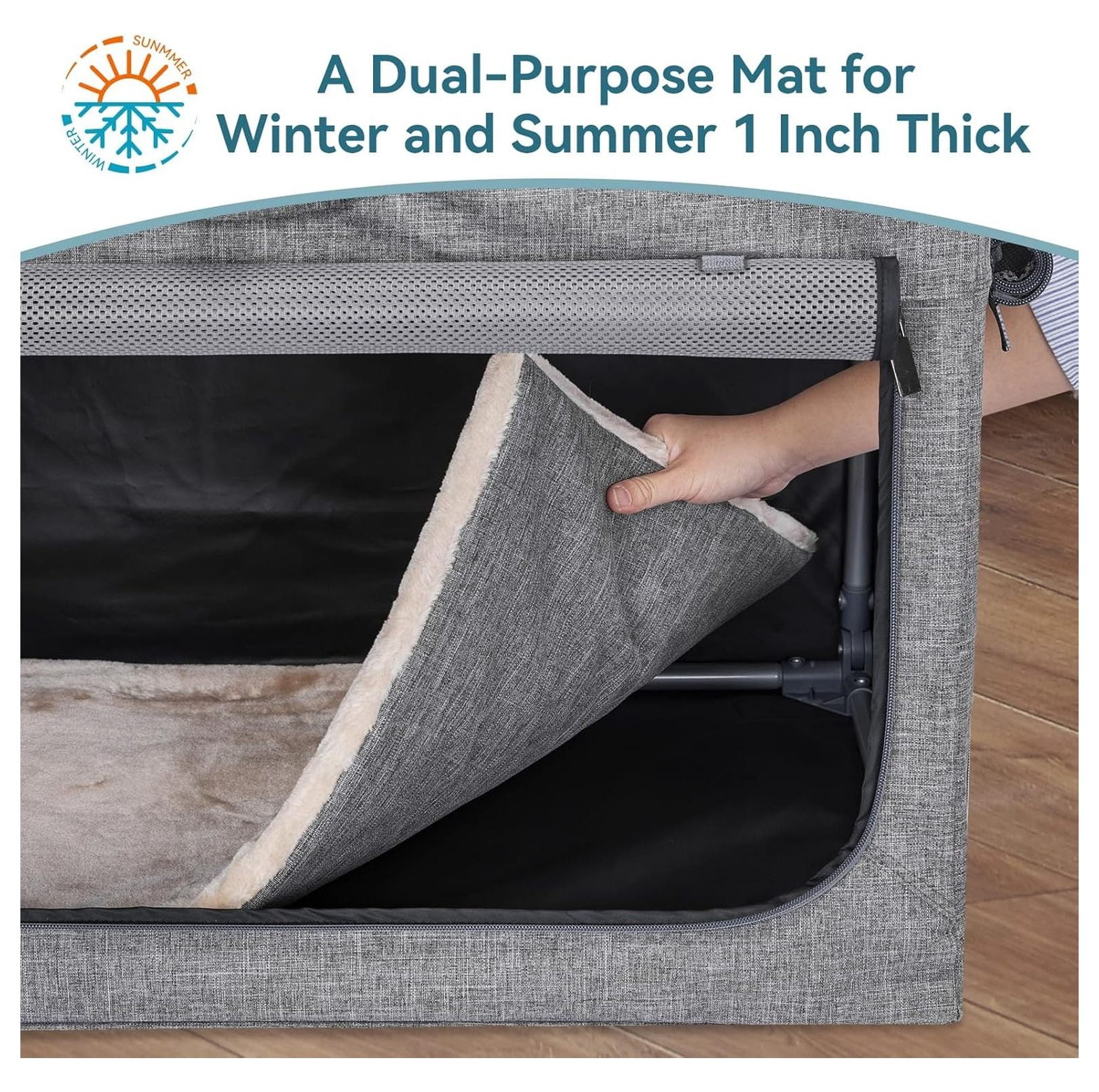 30" Indoor Soft Dog Crate – Patented Adjustable Sturdy Frame, Collapsible Portable Kennel for Home Use, Car & Travel, Medium Dogs, 3 Lockable Mesh Door, Thicken Mat, Grey