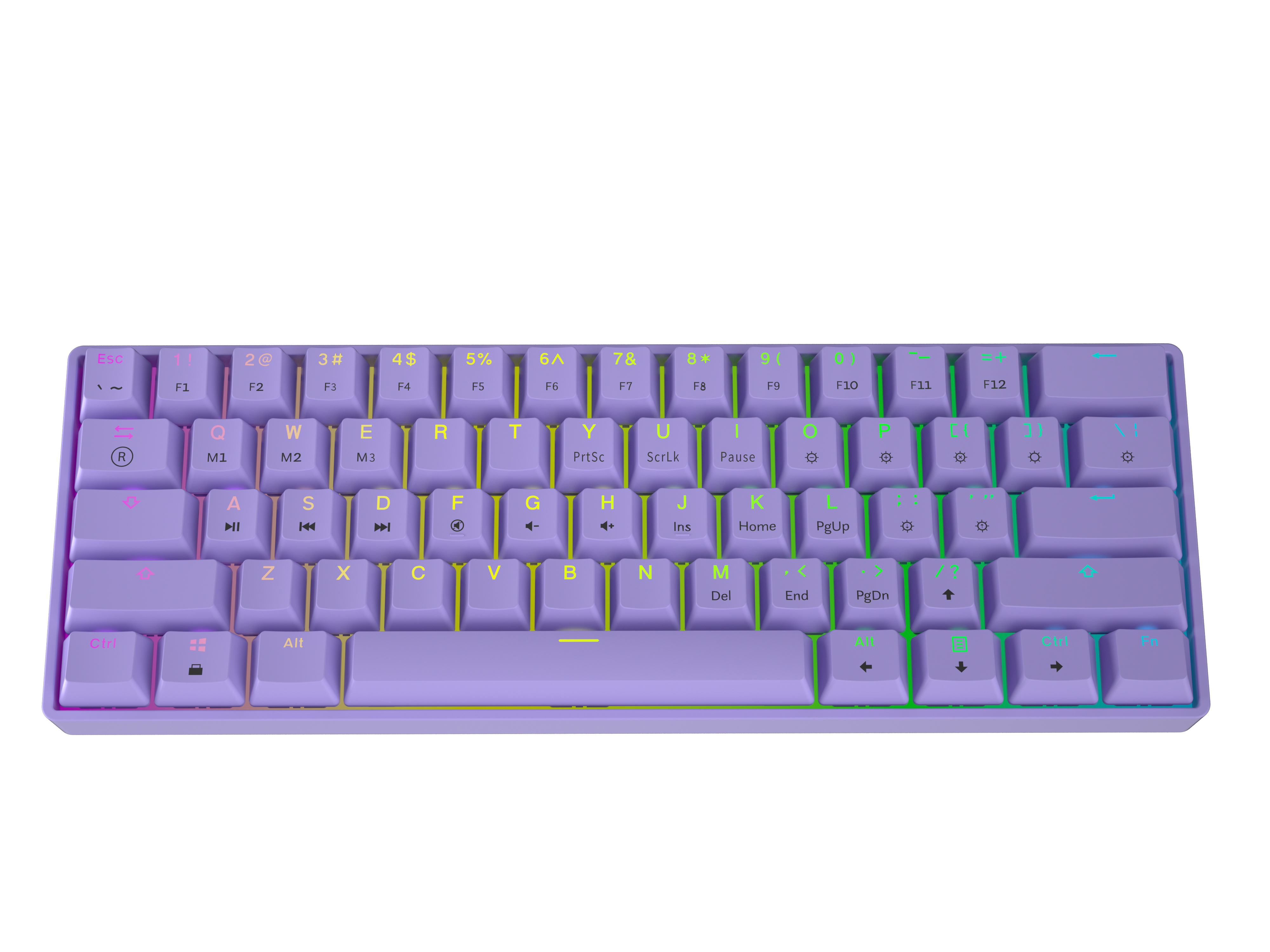 HK GAMING GK61 Mechanical Gaming Keyboard - 61 Keys Multi Color RGB Illuminated LED Backlit Wired Programmable for PC/Mac Gamer ( Gateron Optical Brown , Lavender )