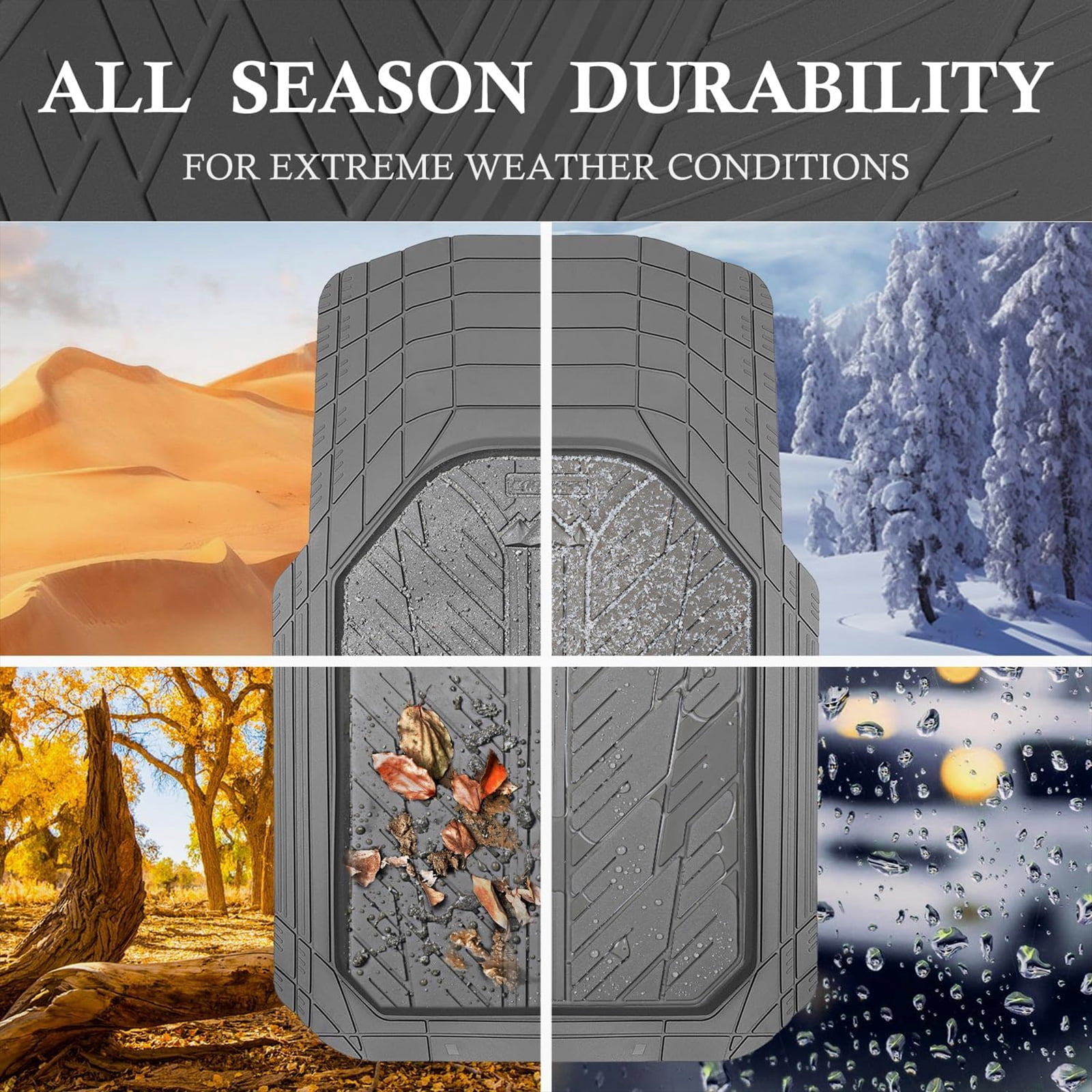 CAR GRAND Heavy Rubber Car Floor Mats, Deep Waterproof Car Mats All Weather, Universal Trim-to Fit Automotive Floor Mats for Car SUV Truck Van, Durable Floor Liners All Gray