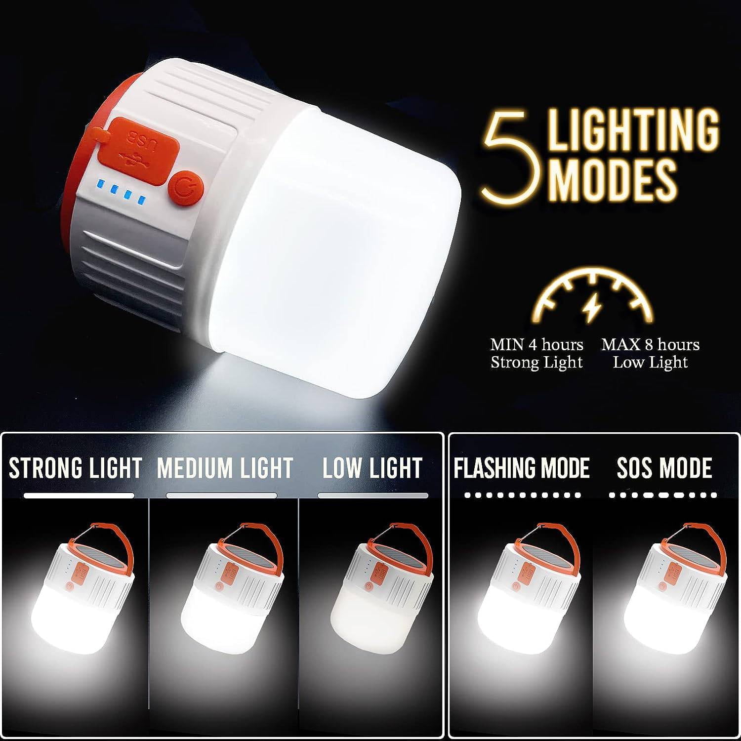 Teblint LED Camping Lantern Rechargeable, LED Tent Light, 5 Light Modes 4800mAh Power Bank, Solar Camp Lantern for Equipment Charging, Life Saving, Camping, Hiking, Fishing, Shelters