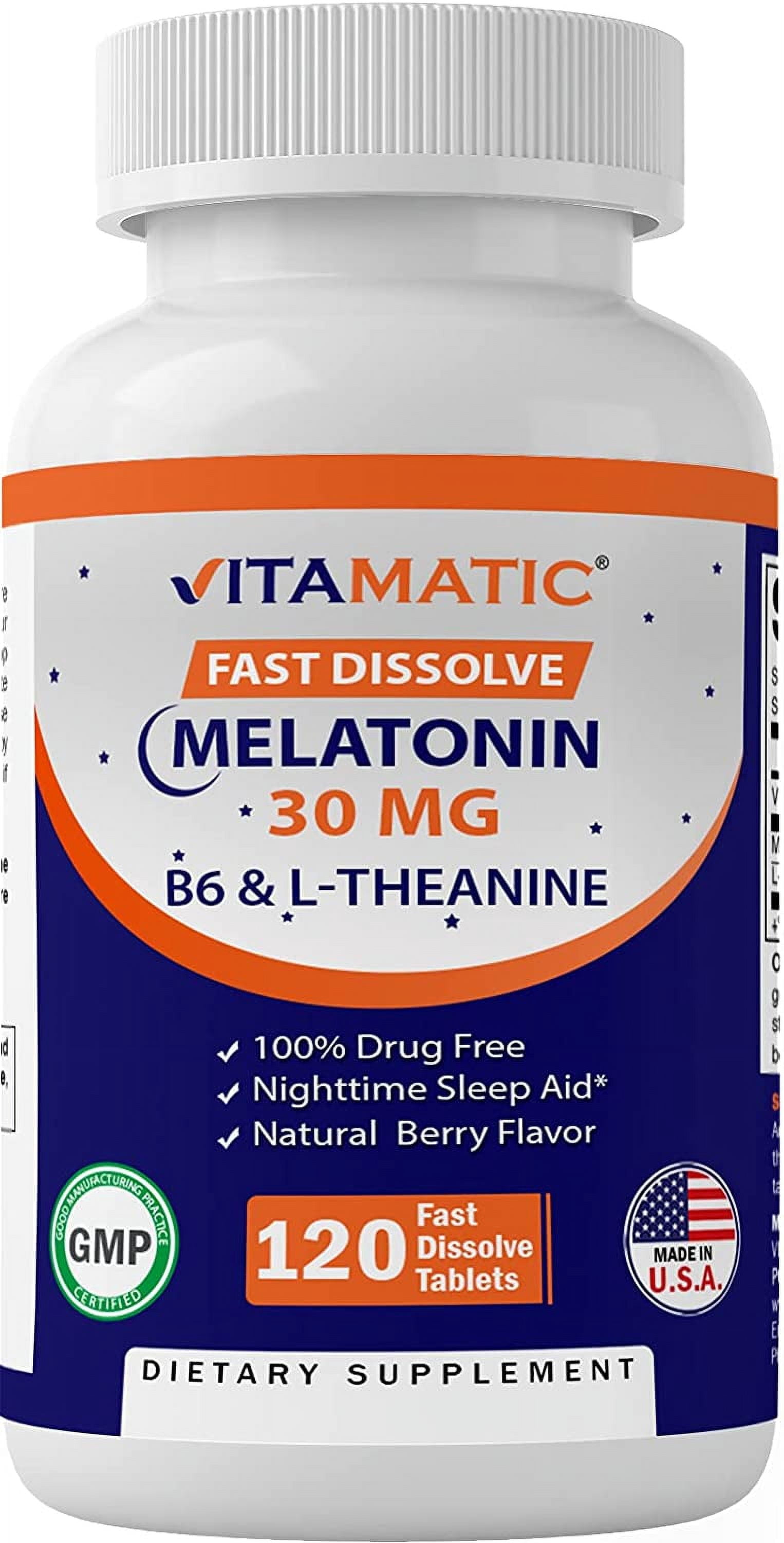 (2 pack) Vitamatic Melatonin, B6 & L-Theanine, Natural Berry, 120 Fast Dissolve Tablets
