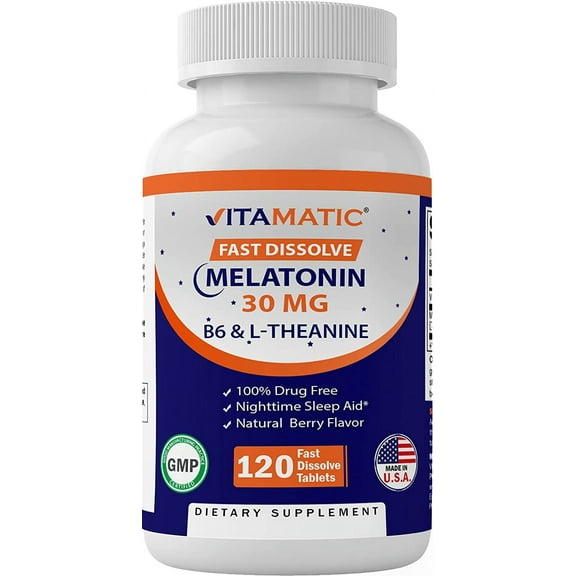 Vitamatic Melatonin, B6 & L-Theanine, Natural Berry, 120 Fast Dissolve Tablets