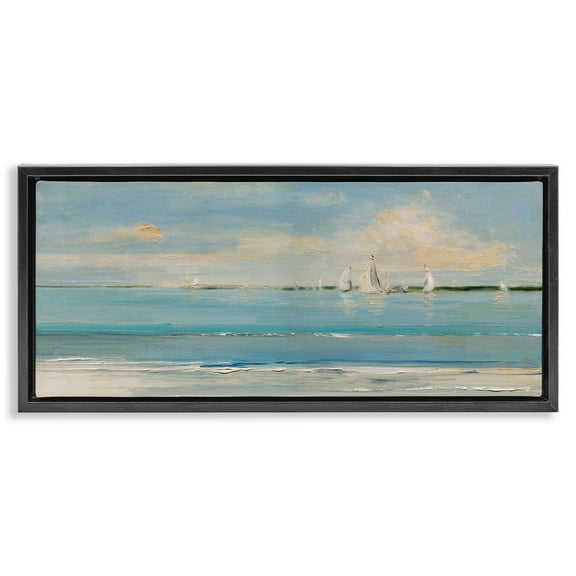 Stupell Industries Distant Painterly Sailboats Nautical & Beach Painting Black Floater Framed Canvas Art Print Wall Art, 25 x 11