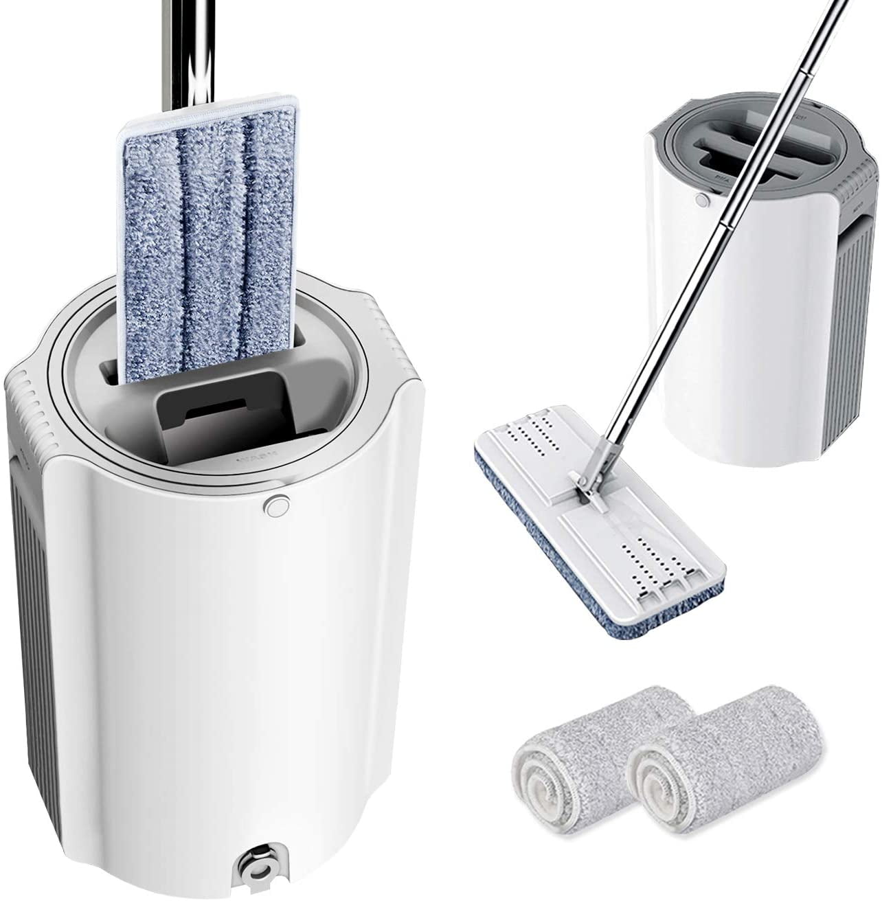 BOOMJOY Microfiber Flat Mop with Bucket, Cleaning Squeeze Hand Free