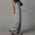 thumbnail image 4 of aohooy Womens Cargo Pants Mid Rise Elastic Waist Solid Wide Leg Pant Pull On Lightweight Loose Trousers with Multi Pockets Gray,XXL, 4 of 8