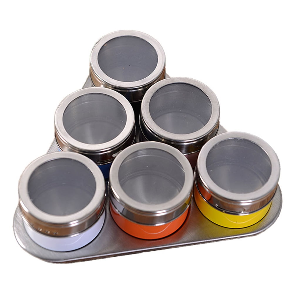 Noblik 6 PCS Transparent Visible Seasoning Box Spice Tank Salt Cellar Triple-cornered Storage Rack Kitchen Accessories Set Silver 
