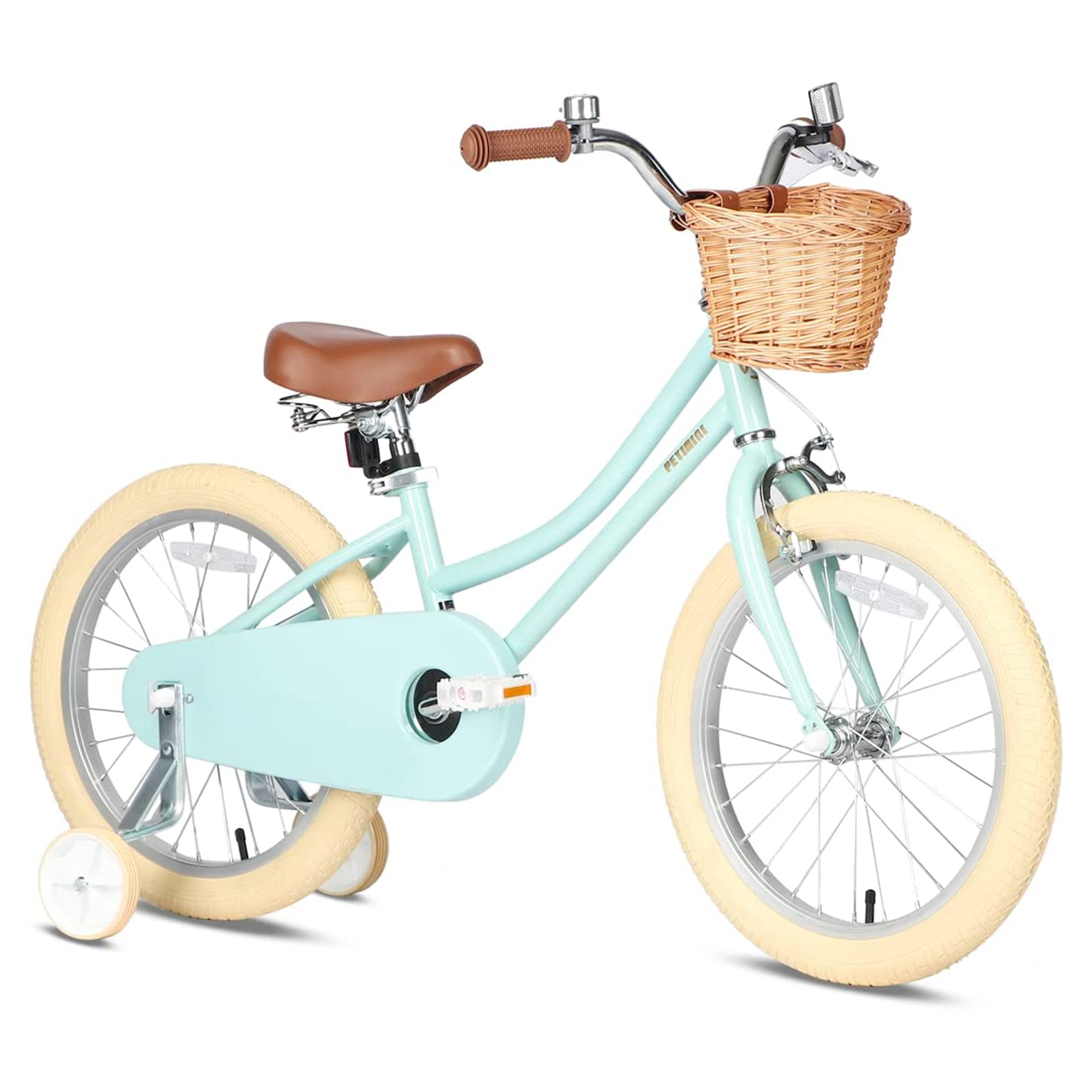 Petimini 18in Child Bicycle w/Kickstand, Basket, & Training Wheels