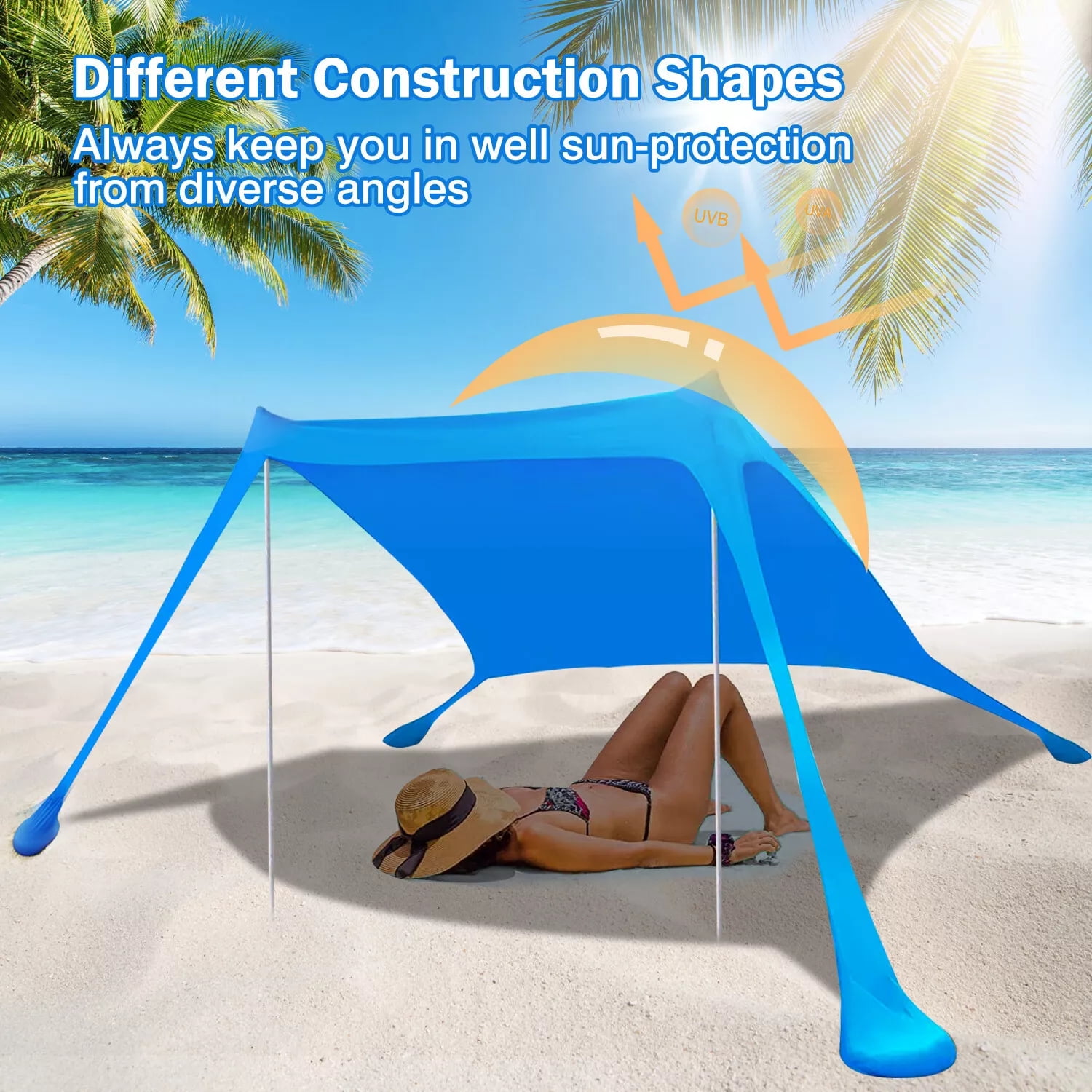 2-Pole Beach Canopy Tent with UPF 50+ UV Protection, Sandbags & Accessories - Large Sun Shade for Camping, Fishing, Backyard & Picnic
