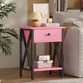 thumbnail image 3 of VECELO Nightstands Set of 2, Industrial End Table with 1-Drawer & Storage Shelf, Small Bedside Table Organizer for Small Space, Side Table for Bedroom Living Room, Pink, 3 of 9