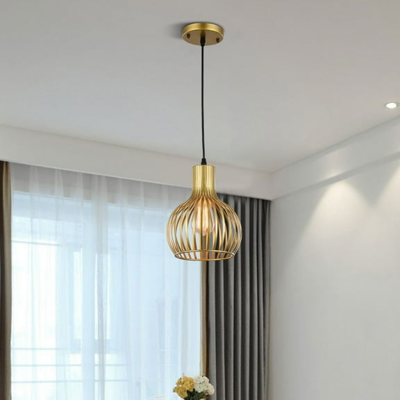 Brass Open Caged Style Pendant Lights Antique Brass Light Industrial Simple Pendant Lighting Height Adjustable