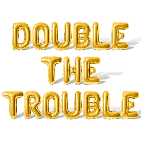 Letter Balloons - DOUBLE THE TROUBLE 16" Inch Alphabet Letters Foil Mylar Balloon Baby Shower Party Banner (Gold)