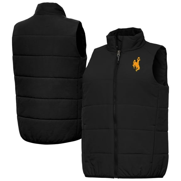 Women's Antigua  Black Wyoming Cowboys Experience Full-Zip Puffer Vest