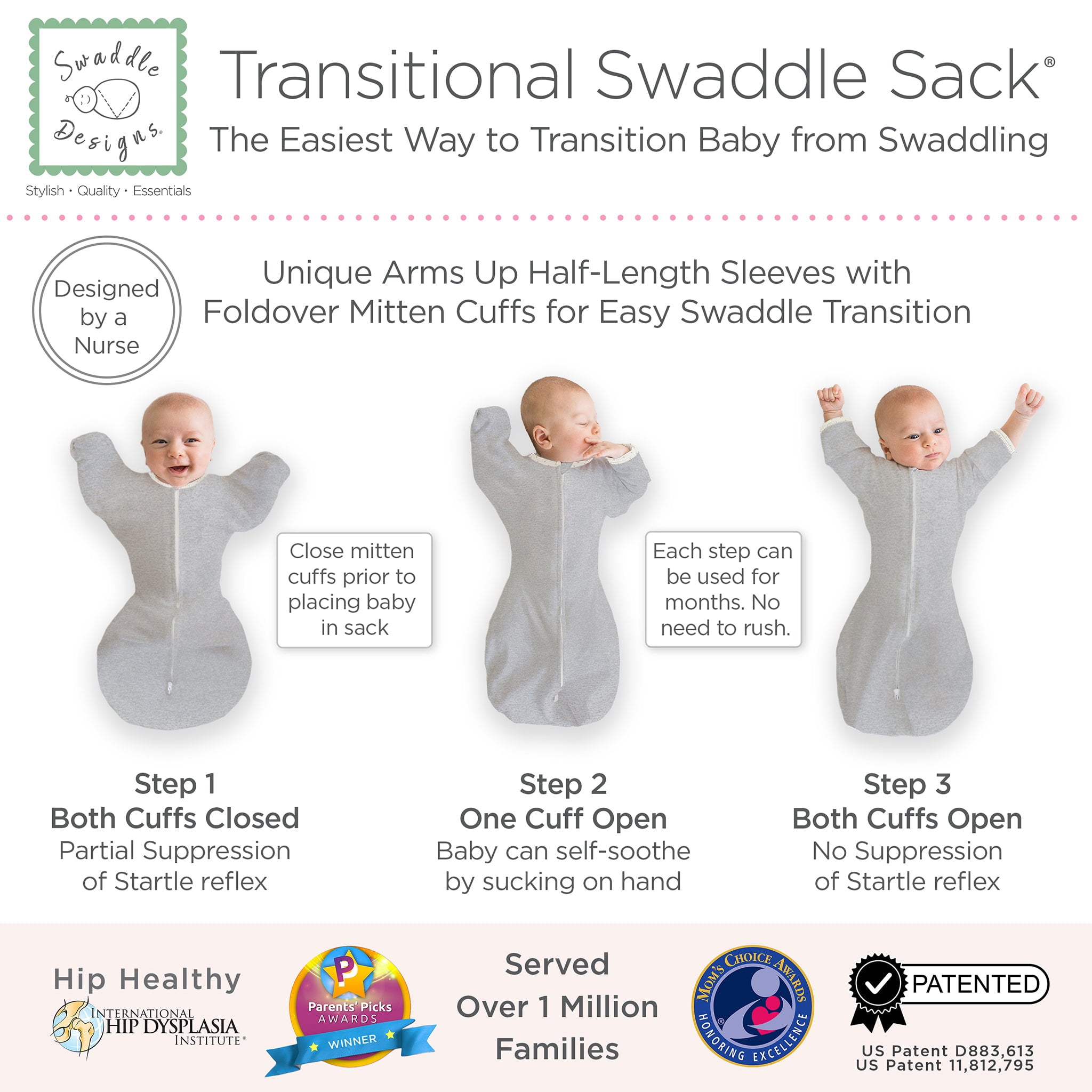 SwaddleDesigns Transitional Swaddle Sack with Arms Up Half-Length Sleeves and Mitten Cuffs, Better Sleep for Baby Girl, Heavenly Floral, Pink, Large, 6-9 Months, 21-24 lbs
