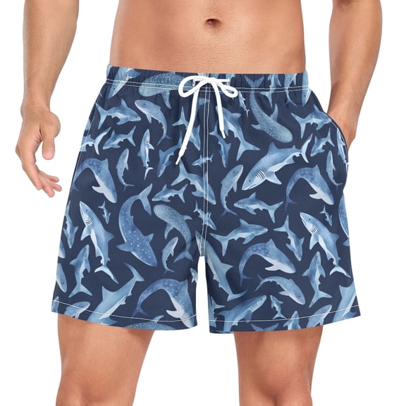 FORMRS Mens Swim Trunks Mesh Liner Quick Dry Casual Beach Board Shorts with Pockets, Sizes S-2XL, Watercolor Shark Pattern
