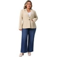 thumbnail image 3 of DARING DIVA Women's Plus Long Sleeve Notched Lapel Business Blazer Beige 1X, 3 of 5