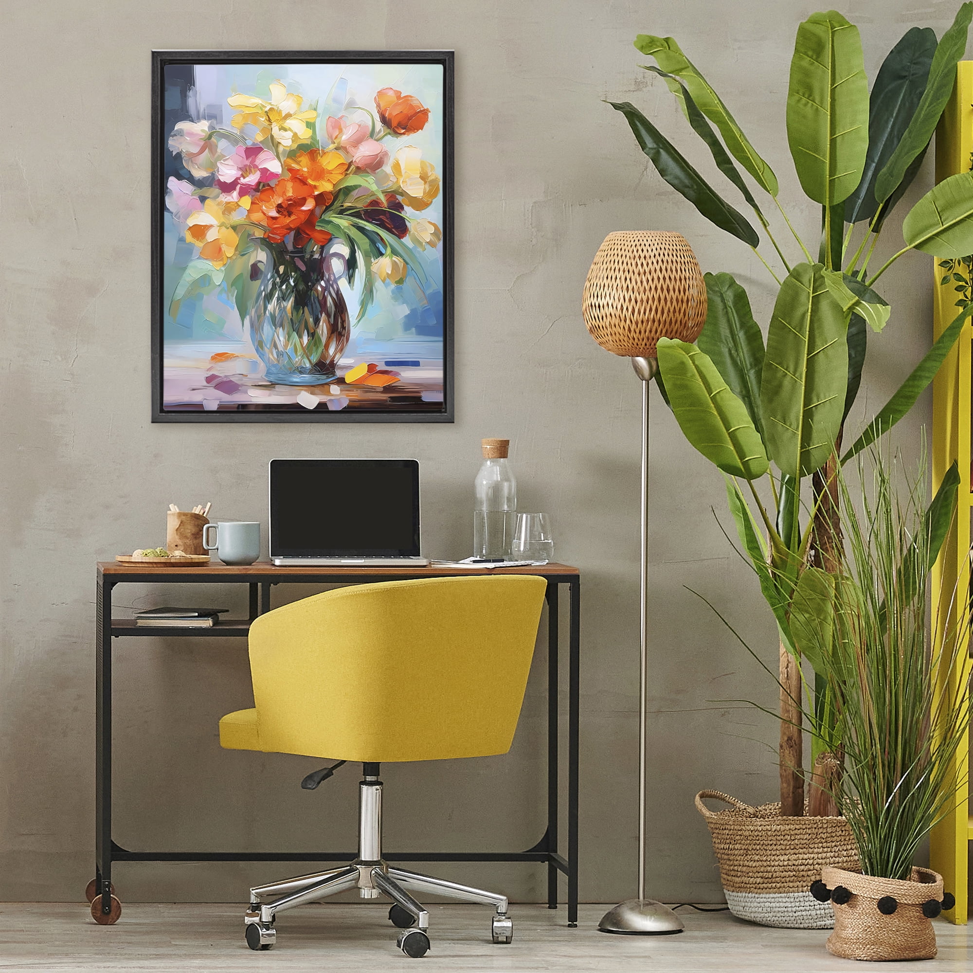 Stupell Industries Dreamy Bouquet of Vibrant Blooms Black Framed Floater Canvas Wall Art, design by Creative Studio