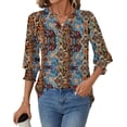 thumbnail image 2 of Fantaslook 3/4 Sleeve Womens Tops Dressy Casual Blouses V Neck Work Shirts Trendy Tops with Smocked Cuffs, 2 of 7