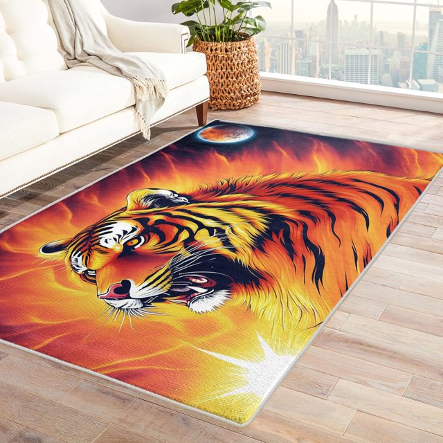 Tiger Rugs for Living Room Bedroom - Animal Rug 3x4 - Tiger Carpet for Home Decor - Washable Non Slip Patterned Indoor Small Area Rug - Soft & Low Pile (ZJ&254)