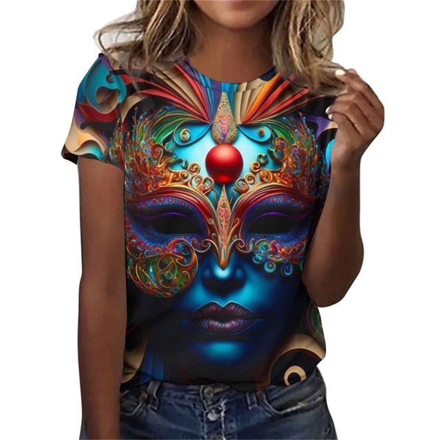 Kayannuo Blouses pour Femmes Liquidation T-Shirts à Manches Courtes pour Femmes Saint-Valentin Mardi Gras T-shirt Décontracté à Manches Courtes Imprimé Col Rond