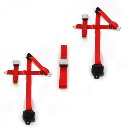 safeTboy Red Retractable Bench Seat Belt Kit for 1971-1976 Chevy Impala Airplane 3 Point - 3 Belts