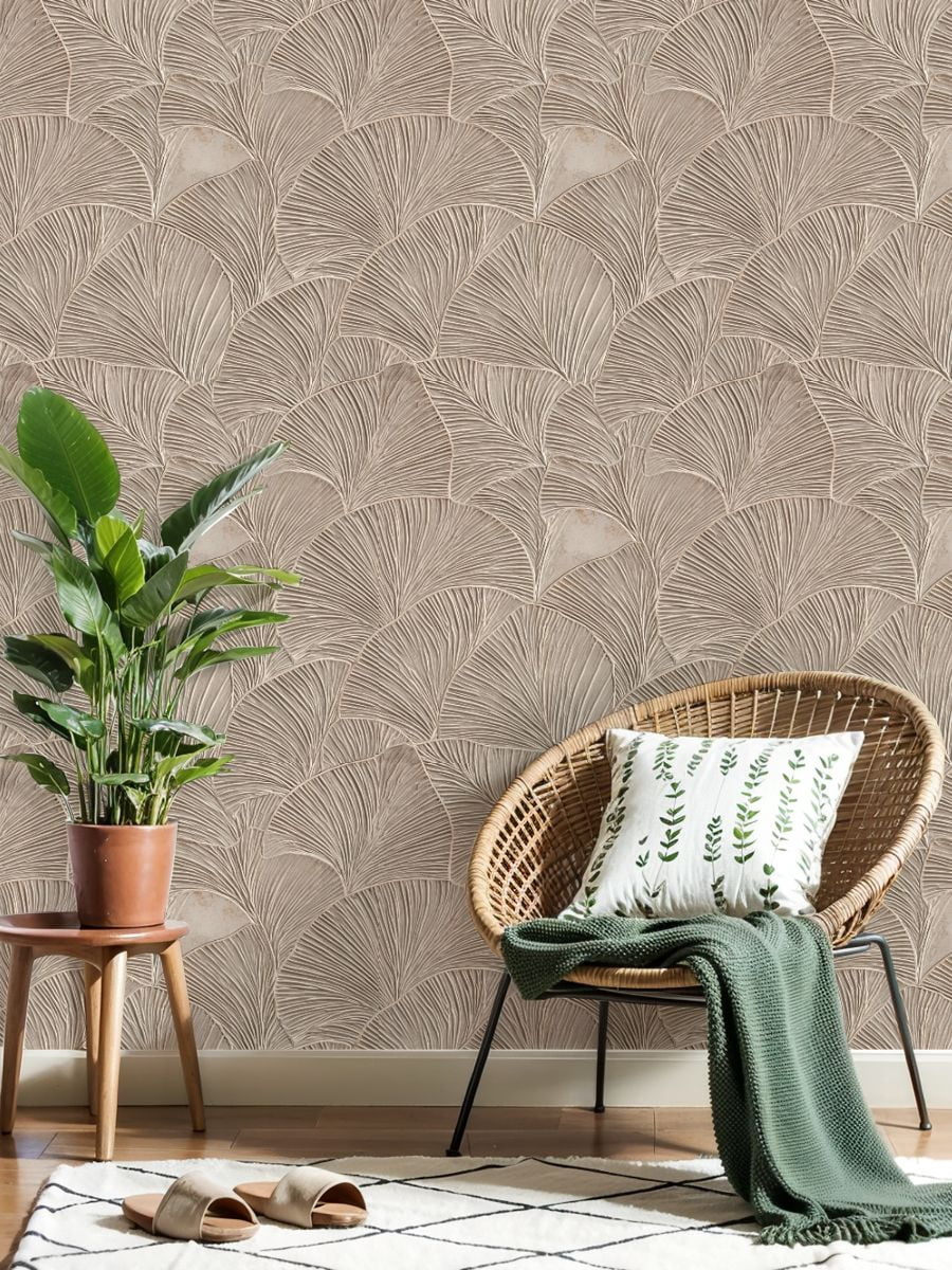 Peel and Stick Wallpaper Textured Beige Leaf Intricate Veins Curved Design Wall Mural 23.6in x 9.8ft Self Adhesive Removable Wall Paper Renter Friendly Wallpaper for Nursery Bedroom Cabinets