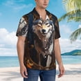 thumbnail image 2 of Lsque Oil Painting Tribal Wolf pattern Hawaiian Shirt for Men, Unisex Summer Beach Casual Short Sleeve Button Down Shirts-Small, 2 of 9