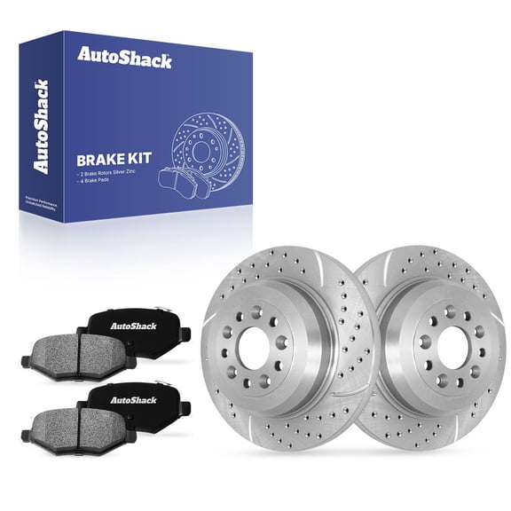 AutoShack Rear Brake Rotors & Ceramic Pads for Ford, Explorer 2011-2019, AWD FWD L4 2.0L 2.3L V6 3.5L - Silver Zinc Coated Drilled & Slotted - SilverShield Pro - 12.99" (330 mm), 5-Lug