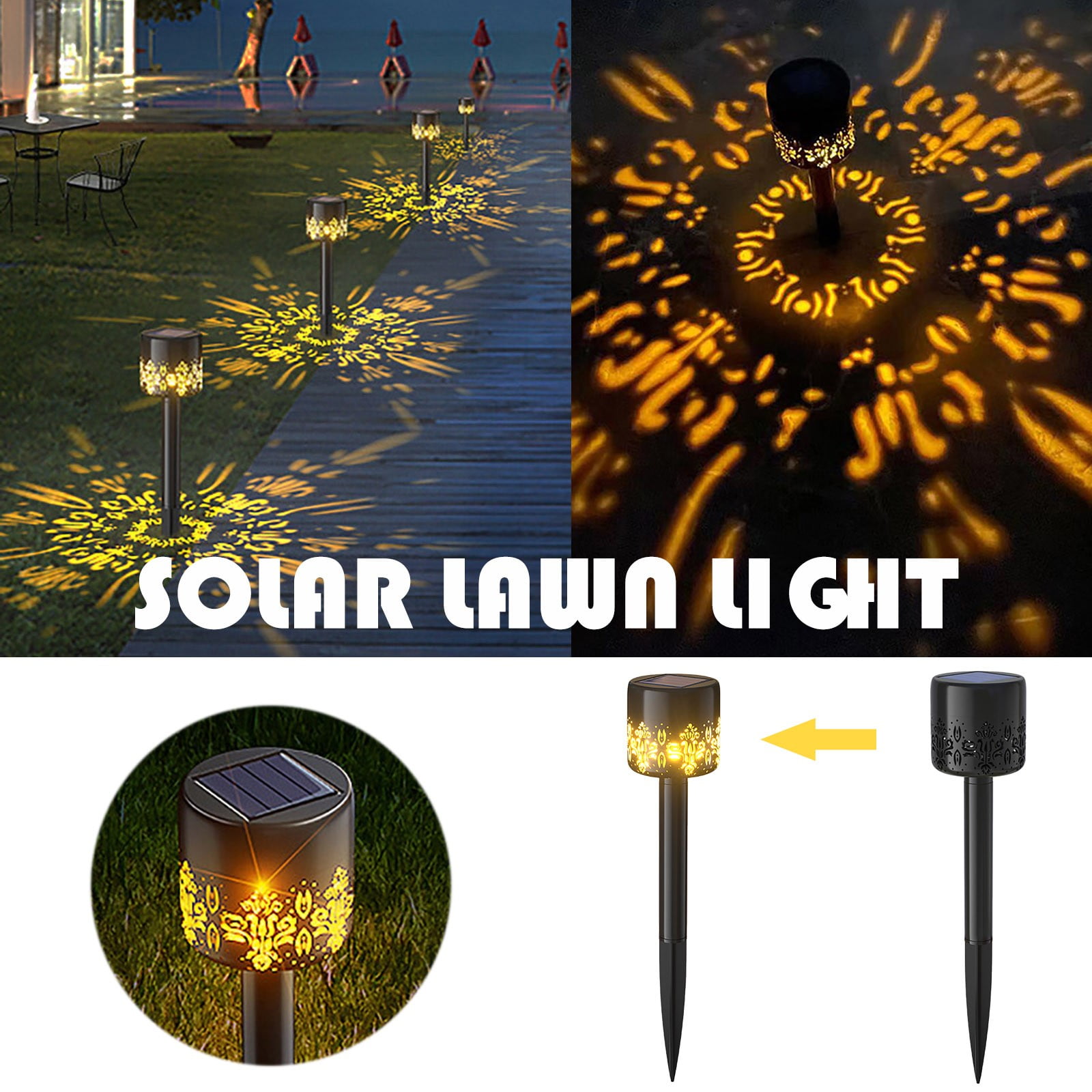 ERTUTUYI Solar Lamp Lamp Garden Induction Lamp Hollow Ground Plug  Projection Outdoor Solar LED light Black