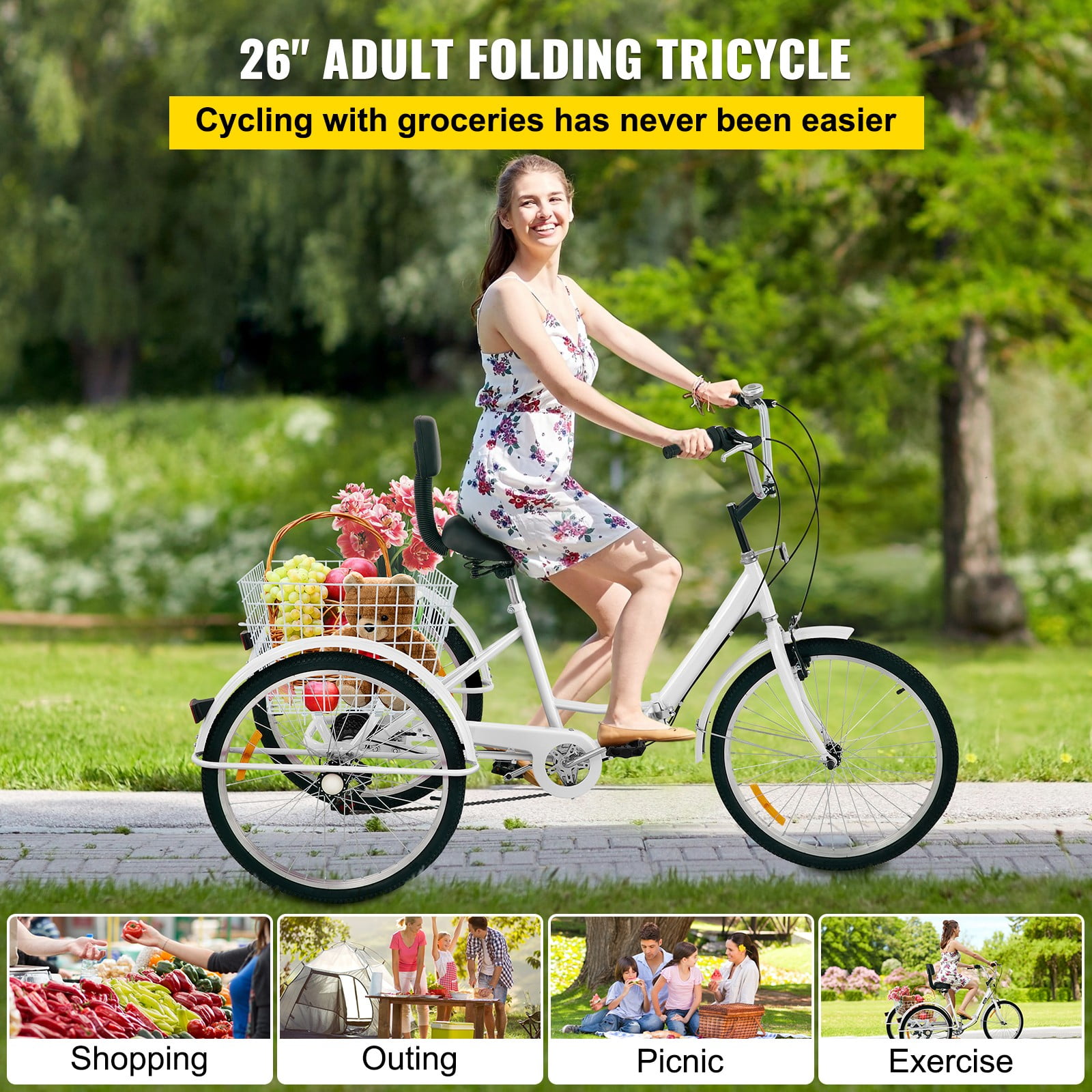 BENTISM Tricycle Adult 24'' Wheels Adult Tricycle 7-Speed 3 Wheel Bikes For Adults