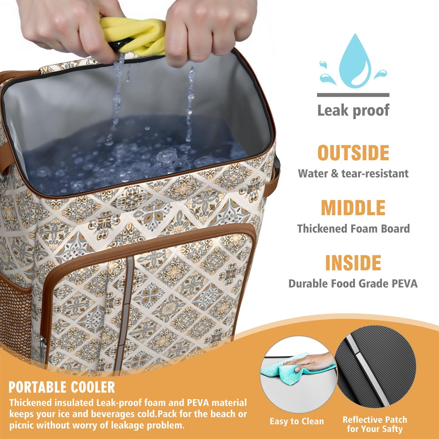 Travel Cooler Bag - Boho Bohemia Flower Camping Beer Cooler Backpack with Bottle Opener- Waterproof Insulated Picnic Backpacks - Cooler Bag for Beach