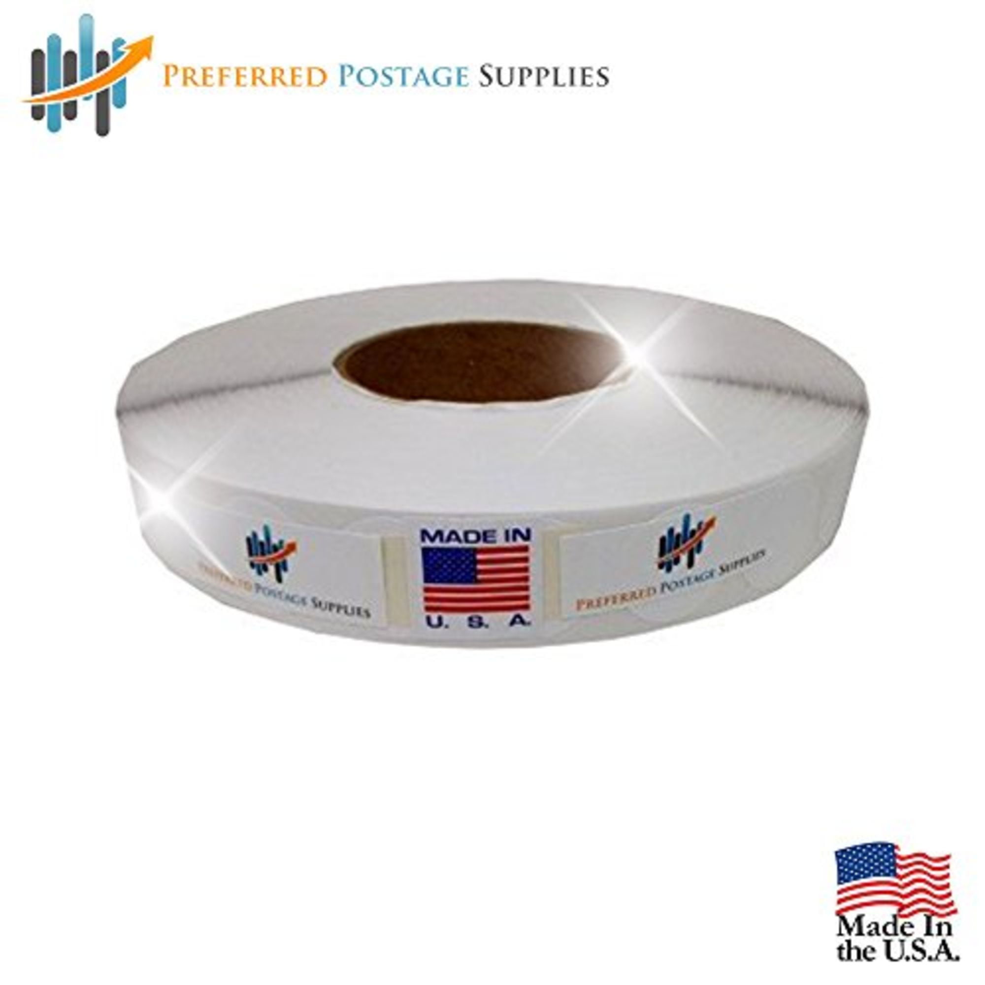 White 1" Wafer Tab Seals (No Perf) 5000 tabs per roll (1 Roll Per Box