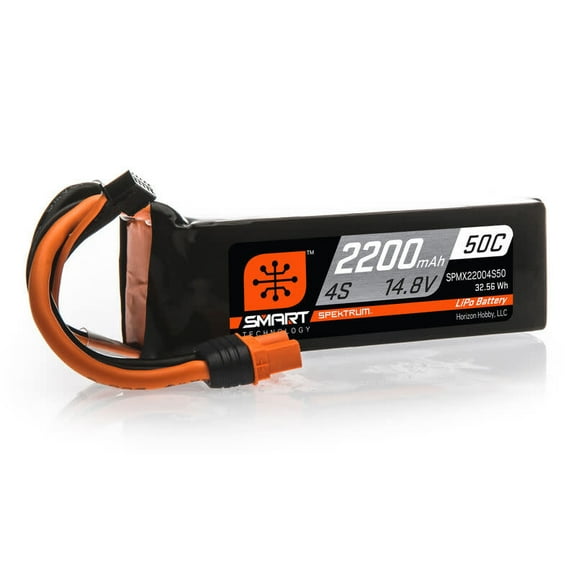 SPMX22004S50 Spektrum 2200mAh 4S 14.8V 50C Smart LiPo Battery; IC3 SPMX22004S50