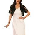 thumbnail image 4 of INSPIRE CHIC Women's Open Front Satin Panel Short Sleeves Cocktail Elegant Cropped Lace Shrugs 2XL Black, 4 of 6