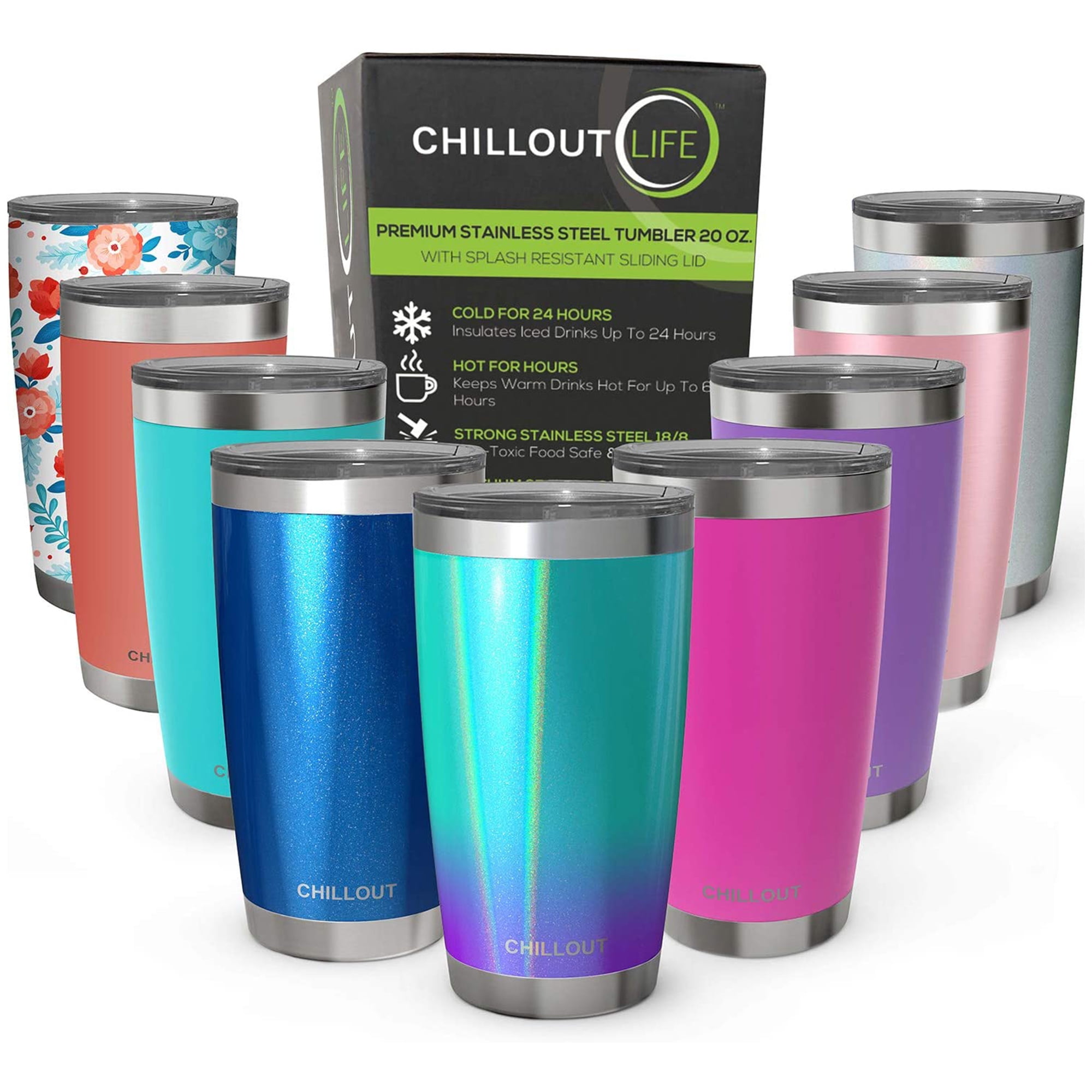 CHILLOUT LIFE 20 oz Stainless Steel Tumbler with Lid & Gift Box Mermaid Sparkle Double Wall Vacuum Insulated Large Travel Coffee Mug with Splash Proof Lid for Hot & Cold Drinks