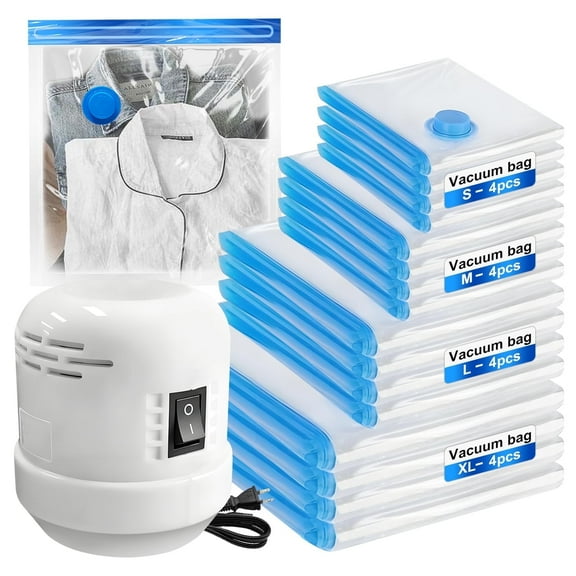 16 Combo Vacuum Storage Bags With Electric Pump, Space Saver Vacuum Cleaners Seal Bag, Compression bag for travel, Luggage, Blankets, Bedding, Moving
