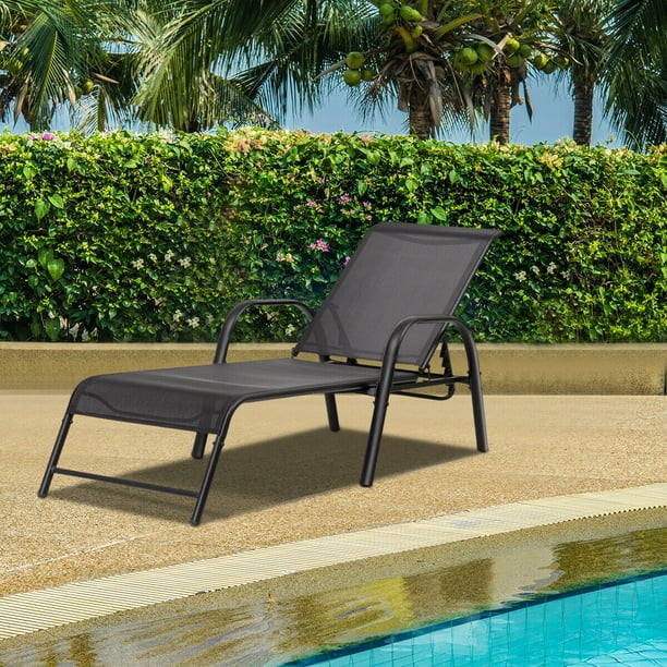 Set of 2 Patio Lounge Chairs Sling Chaise Lounges Recliner