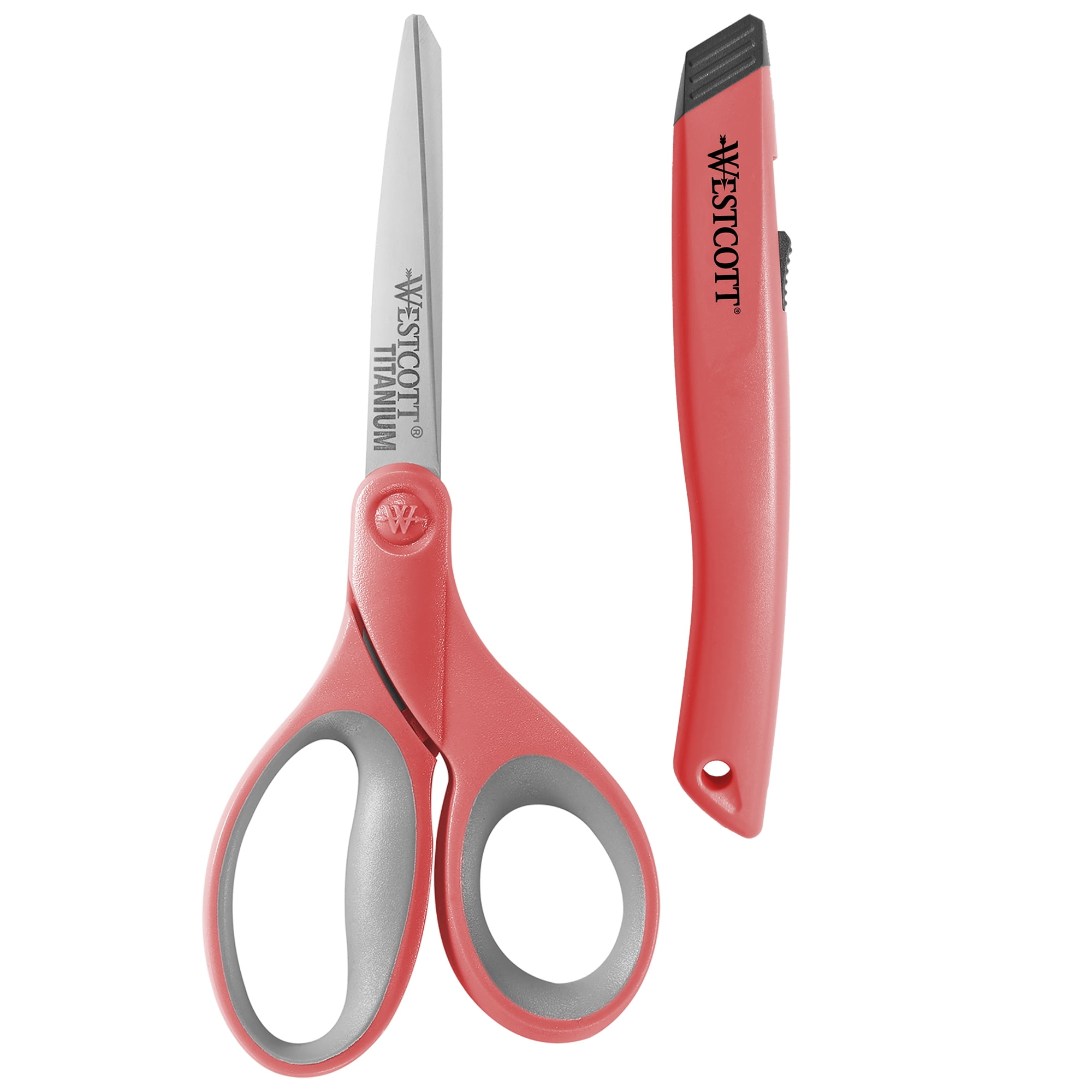Westcott Titanium Scissors and Ceramic Box Cutter, 8", Pink, 2 Count