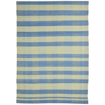 Green Wool Rug 4' X 7' Modern Dhurrie Scandinavian Striped Room Size Carpet