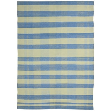 Green Wool Rug 4' X 7' Modern Dhurrie Scandinavian Striped Room Size Carpet