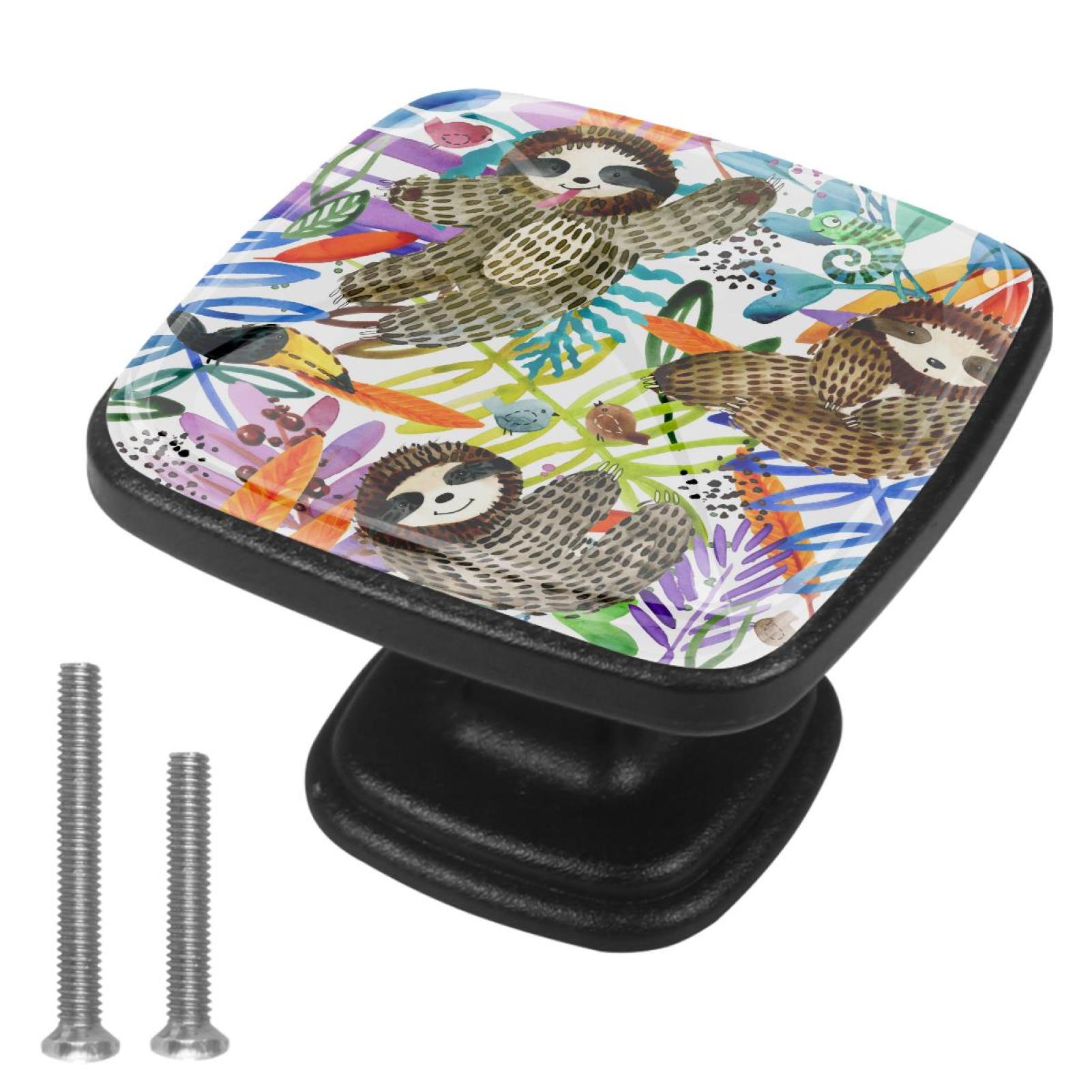 Sloth Handle 4 Pcs Cabinet Handle Drawer Pulls Tropical Sloth Toucan Leaf Knobs with ...
