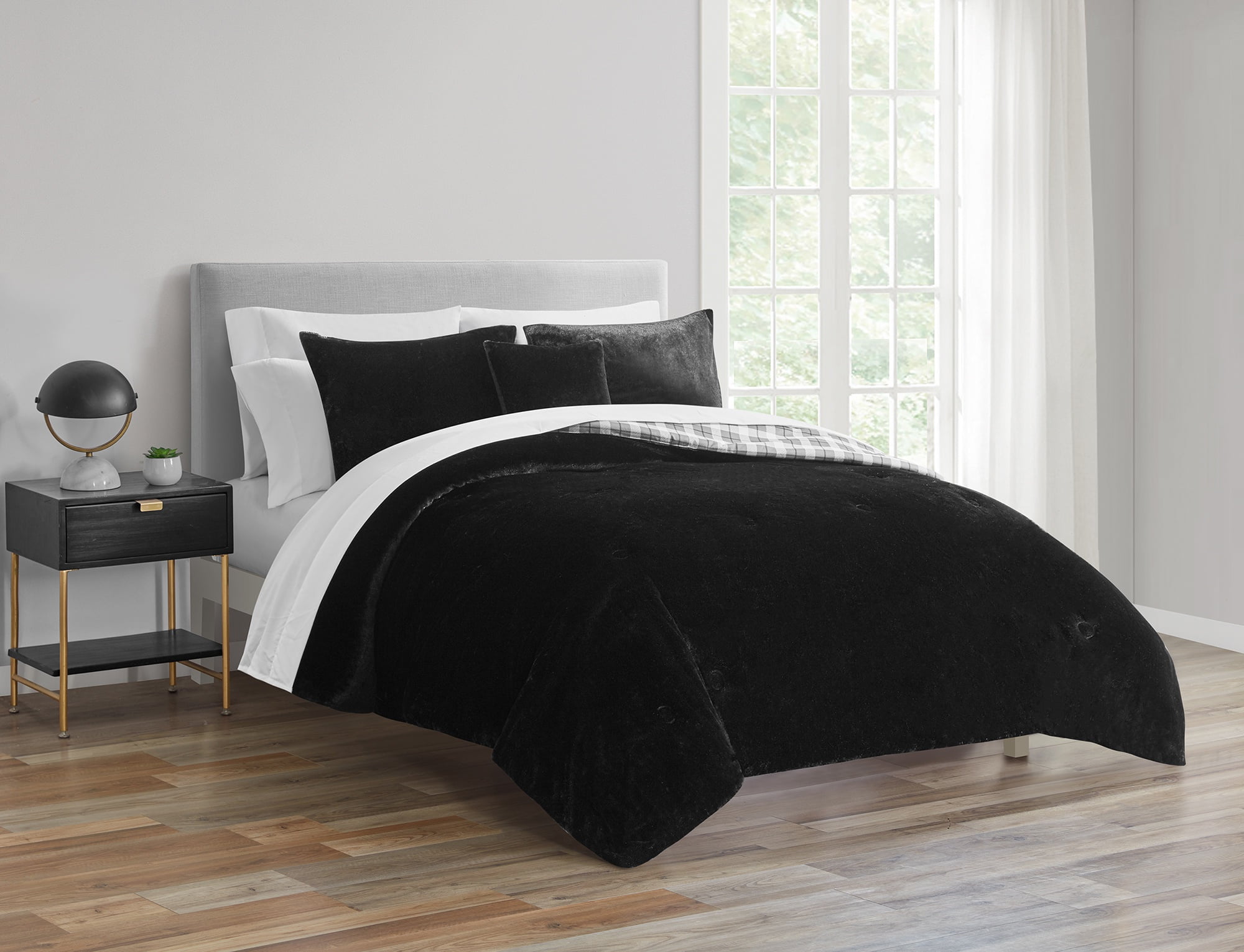 Mainstays 7 Piece Black Faux Fur Bed in a Bag Comforter Set with Sheets, Twin/XL  (图2) Mainstays 7 Piece Black Faux Fur Bed in a Bag Comforter Set with Sheets, Twin/XL  (图2)
