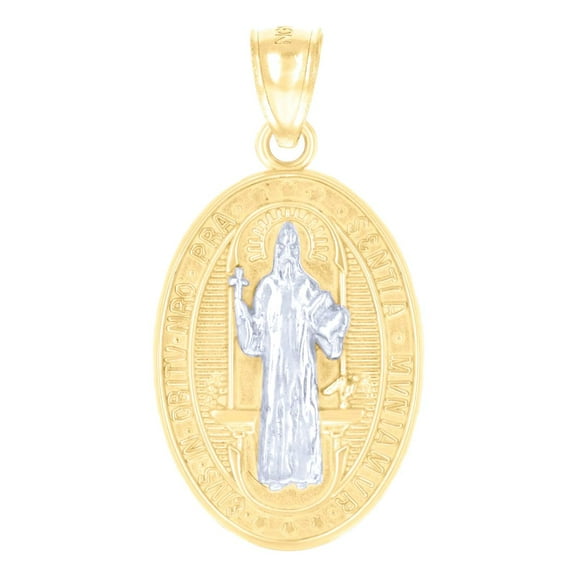 14k Two-tone Gold Mens St. Benedict Religious Charm Pendant 22.1x11.5mm Wide Necklace for Men