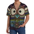 thumbnail image 3 of Naloa Boho Owl Men's Loose Fit Cuban Collar Short-Sleeve Shirt with Button-down and Chest Pocket for Everyday Wear Outings - X-Large, 3 of 7