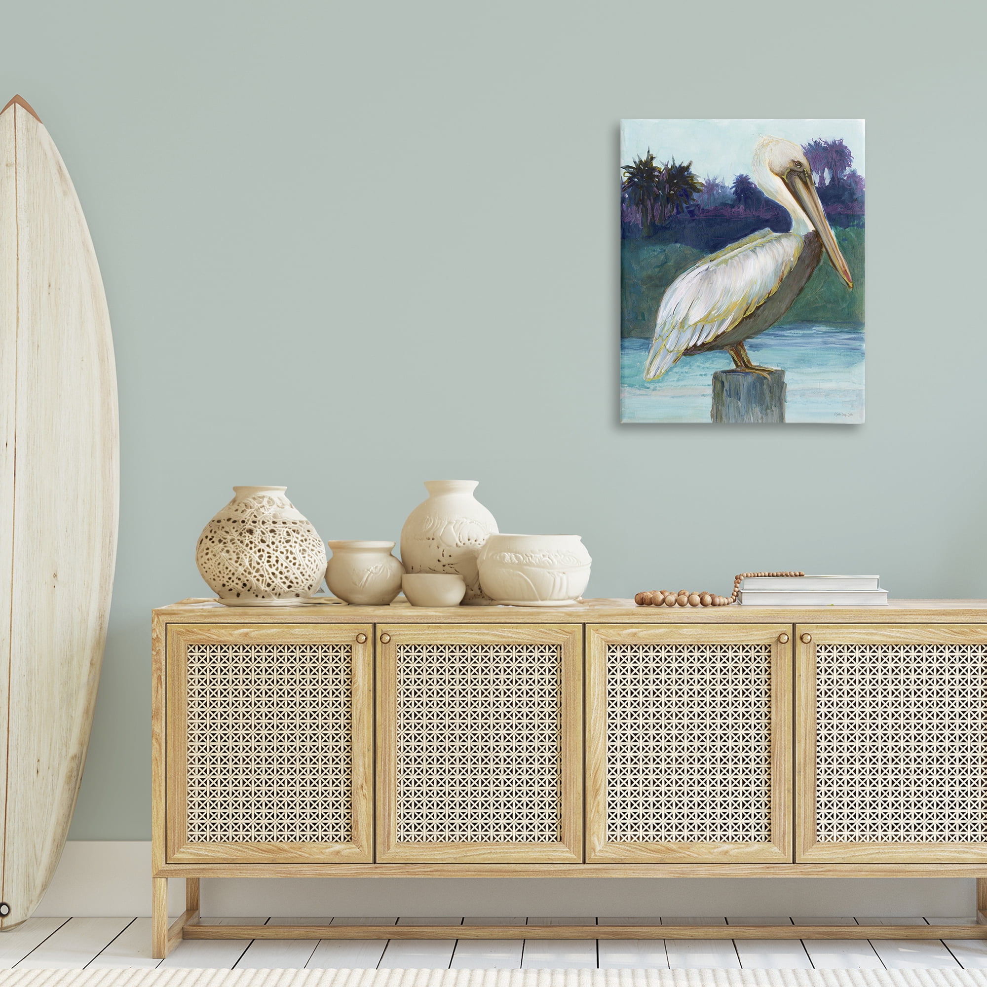 Stupell Industries Tropical Pelican Perched Animals & Insects Painting Gallery Wrapped Canvas Art Print Wall Art, 24 x 30