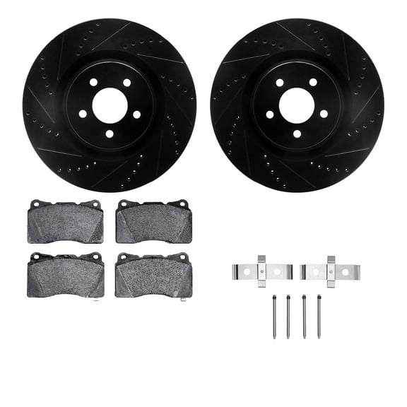 Dynamic Friction Company Front Brake Rotors-Drilled and Slotted-Black with 5000 Advanced Brake Pads includes Hardware 8512-54048