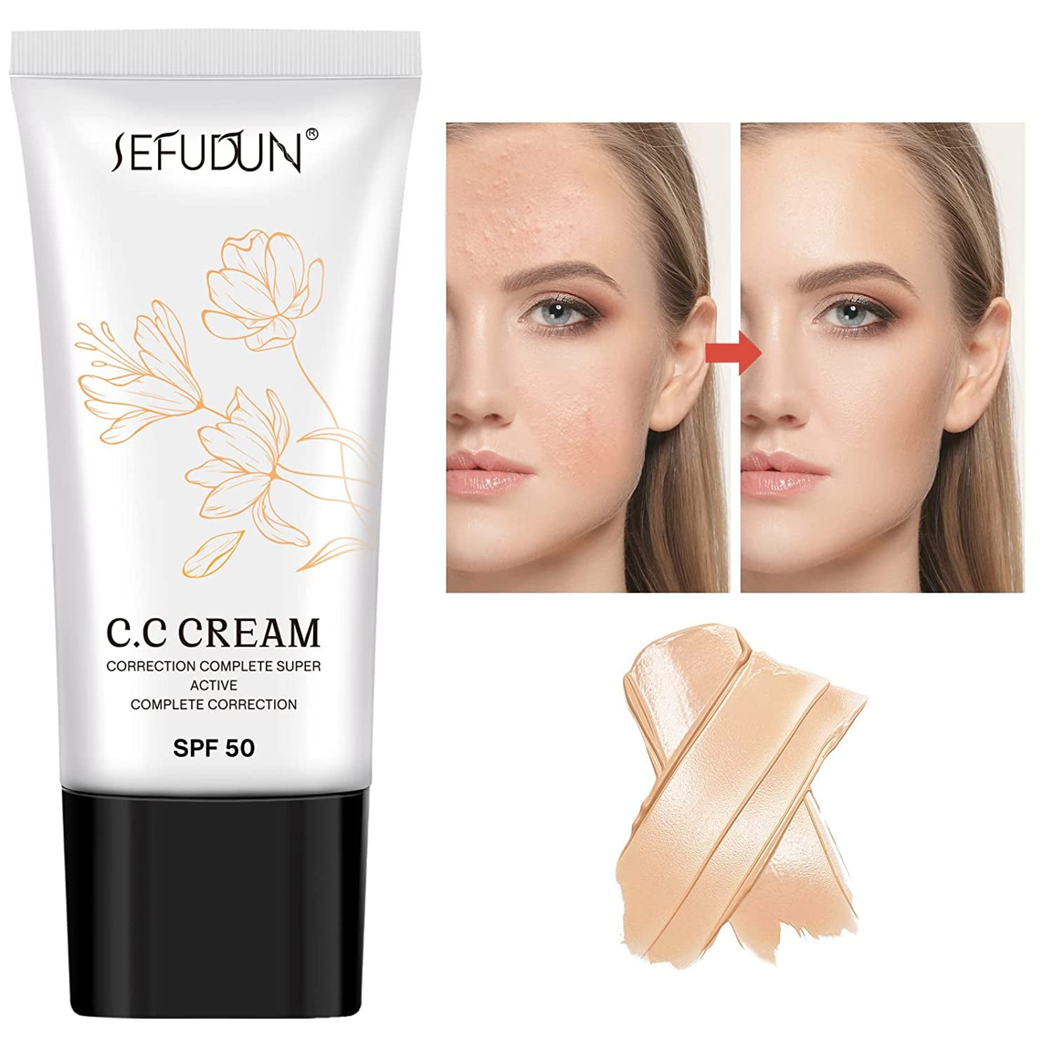 CC Cream 2 Pack, CC Cream Self Adjusting for Mature Skin, Super Active CC Cream Foundation with SPF 50, Beige