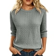 thumbnail image 2 of WULMLEO Women's Cable Knit Sweaters Crewneck Three Quarter Sleeve Soft Pullover Tops Gray L, 2 of 6
